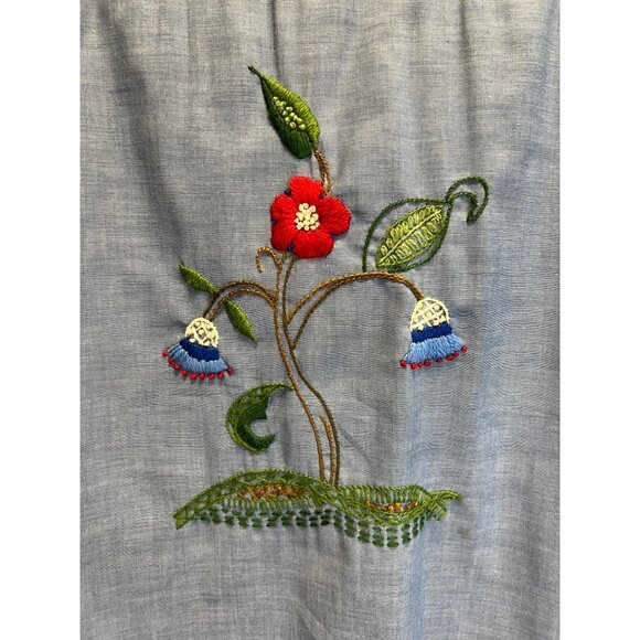 Vintage Montgomery Ward Embroidered Chambray Shirt Red Stitching Floral & Bird D - Picture 4 of 13